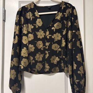 Ann Taylor Black and Gold Floral Blouse